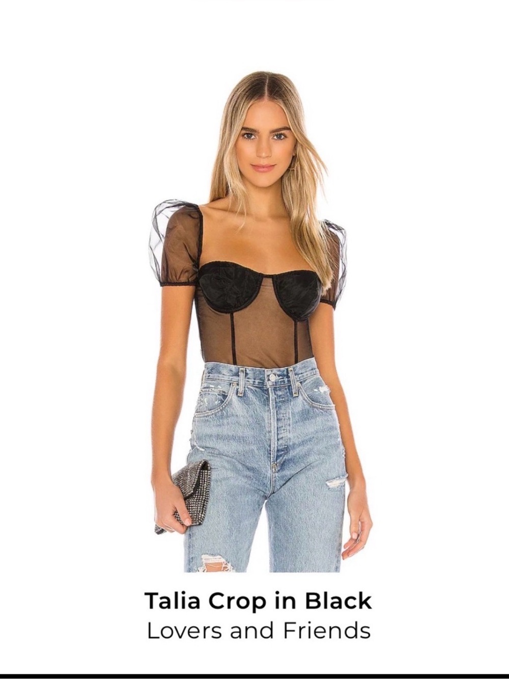 Lovers + Friends Black Sheer Puff Sleeve Bustier from Revolve